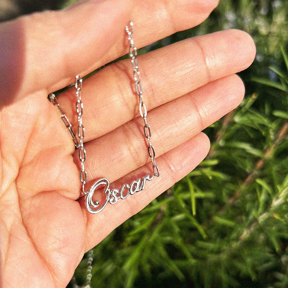 Own Your Name Necklace – Zodiac Silver with Hammered Chain