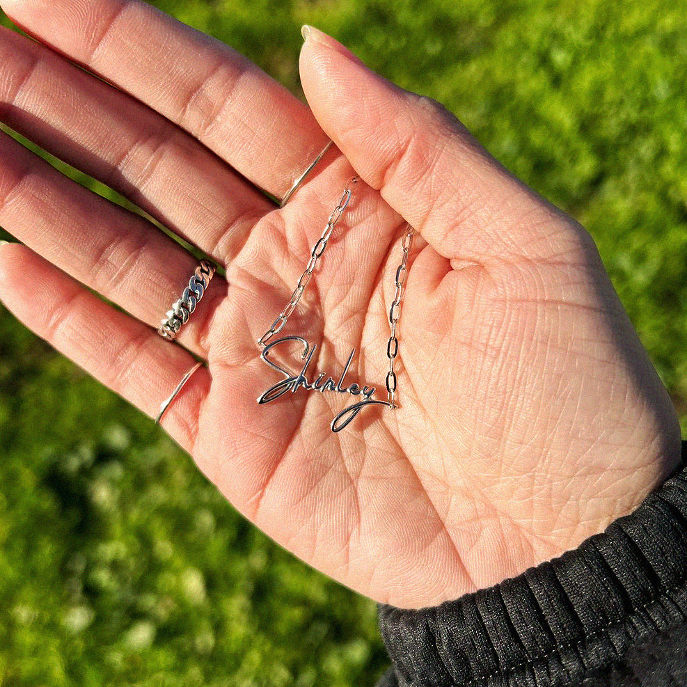 Own Your Name Necklace – Zodiac Silver with Hammered Chain
